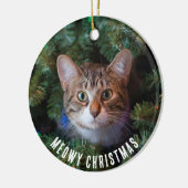 Meowy Christmas Cat foto tweezijdig Keramisch Ornament (Links)