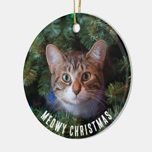 Meowy Christmas Cat foto tweezijdig Keramisch Ornament (Links)