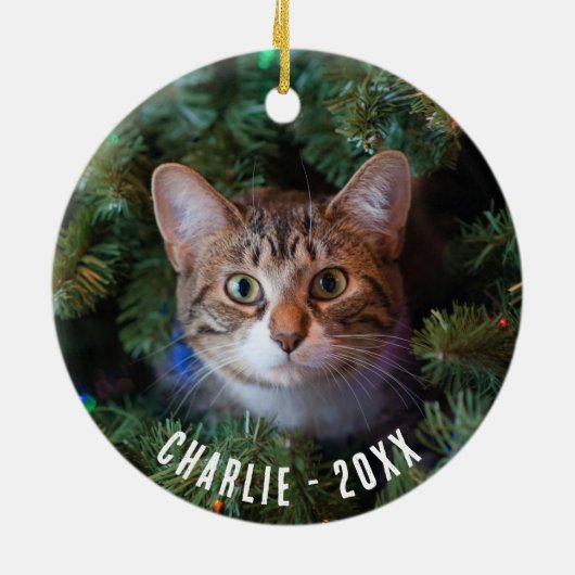 Meowy Christmas Cat foto tweezijdig Keramisch Ornament (Achterkant)