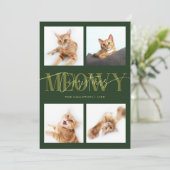 Meowy Christmas Cat Foto's Groene Kerst Feestdagenkaart (Staand voorkant)
