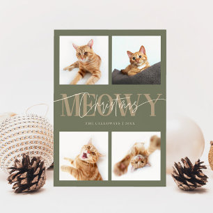 Meowy Christmas Cat foto's Sage Green Christmas Feestdagenkaart