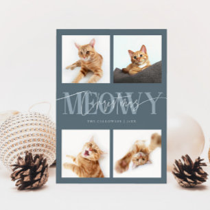 Meowy Christmas Cat Foto's Slate Blue Christmas Feestdagenkaart