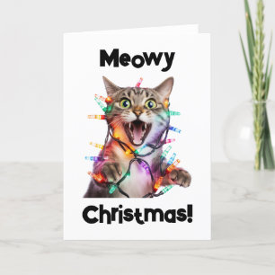 Meowy Christmas Cat Gevouwen Wenskaart Feestdagen Kaart