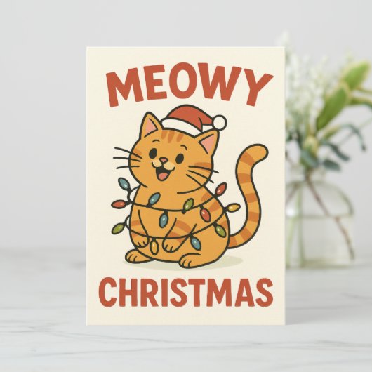 Meowy Christmas Cat Kaart (Staand voorkant)