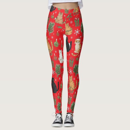 Meowy Christmas Cat Leggings - Gift For Cat Mom (Voorkant)