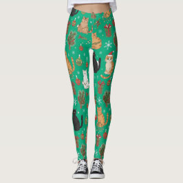 Meowy Christmas Cat Leggings - Gift For Cat Mom