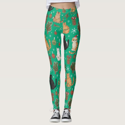 Meowy Christmas Cat Leggings - Gift For Cat Mom (Voorkant)