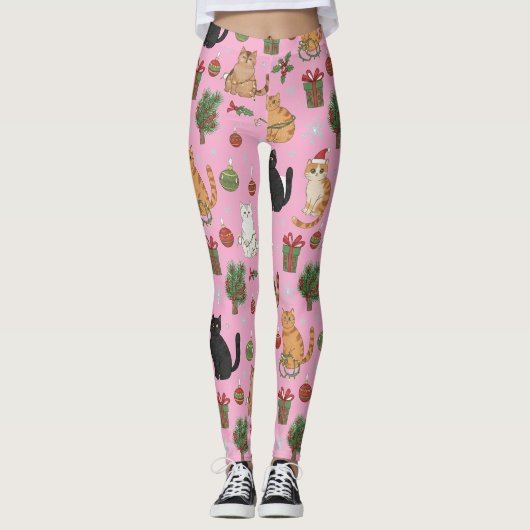 Meowy Christmas Cat Leggings - Gift For Cat Mom (Voorkant)