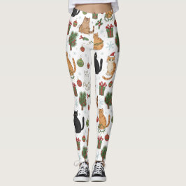 Meowy Christmas Cat Leggings - Gift For Cat Mom