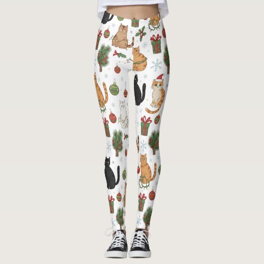 Meowy Christmas Cat Leggings - Gift For Cat Mom (Voorkant)