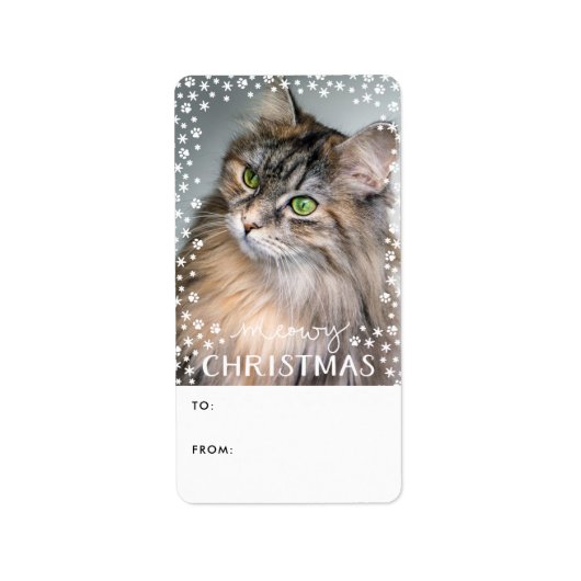 Meowy Christmas Cat Lover Foto Vakantie Gift Label (Voorkant)
