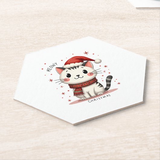 Meowy Christmas Cat Lover Funny Feestelijke Feestd Kartonnen Onderzetters (Schuin)
