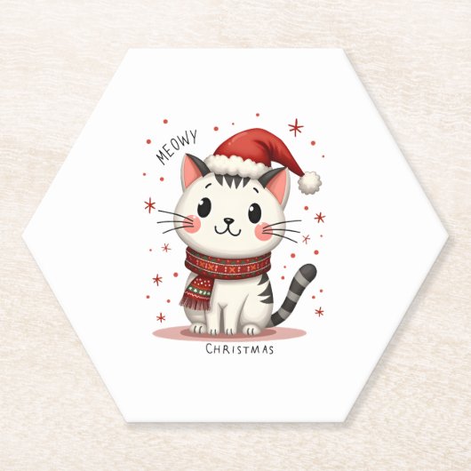 Meowy Christmas Cat Lover Funny Feestelijke Feestd Kartonnen Onderzetters (Voorkant)