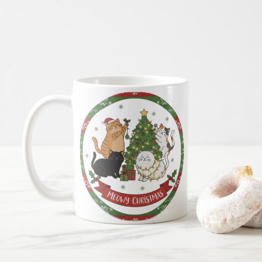 Meowy Christmas Cat Lovers Mug - Christmas Gift Koffiemok (Met donut)
