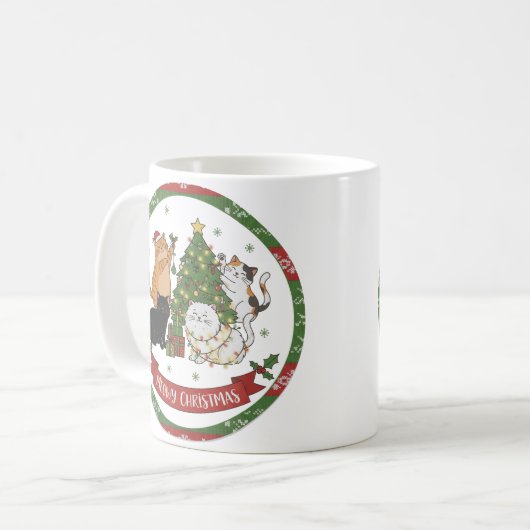 Meowy Christmas Cat Lovers Mug - Christmas Gift Koffiemok (Voorkant links)