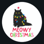 Meowy Christmas Cat Merry Catmas Funny Cats Famili Ronde Sticker<br><div class="desc">Meowy Christmas Cat Merry Catmas Funny Cats Family Matching</div>