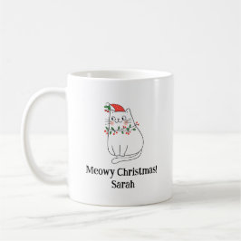 Meowy Christmas Cat Mug – Custom Name Holiday Gift Koffiemok