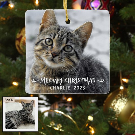 MEOWY CHRISTMAS Cat Name Photo Keramisch Ornament
