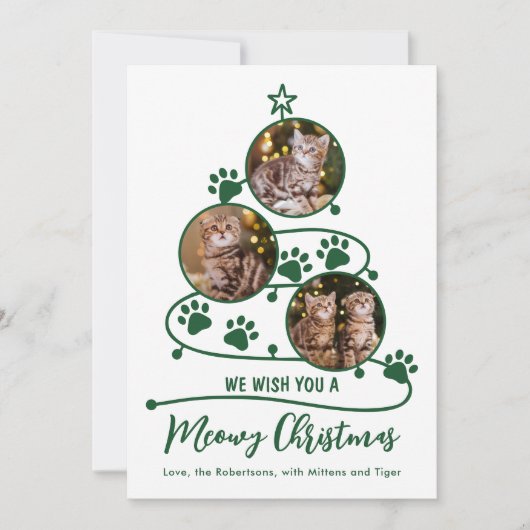 Meowy Christmas Cat Pet 3 Foto Feestdagenkaart (Voorkant)