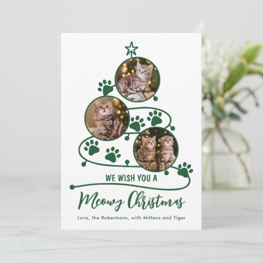 Meowy Christmas Cat Pet 3 Foto Feestdagenkaart (Staand voorkant)