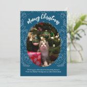 Meowy Christmas Cat Pet Christmas Kaart Donkerblau (Staand voorkant)