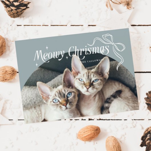 Meowy Christmas Cat Photo Stone Holiday Kaart