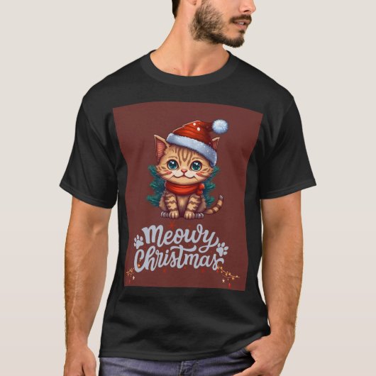 Meowy Christmas Cat - Schattige feestelijk vakanti T-shirt (Voorkant)