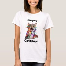 Meowy Christmas Cat Shirt Funny Holiday T-shirt