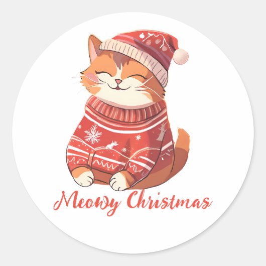 Meowy Christmas Cat Sticker – Feestelijke Vakantie (Voorkant)