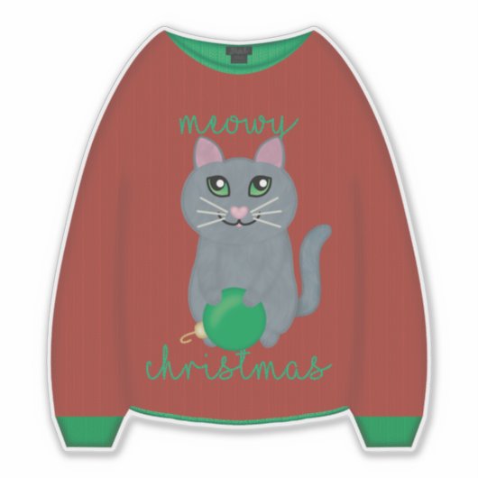 Meowy Christmas Cat Sweater Sticker (Voorkant)