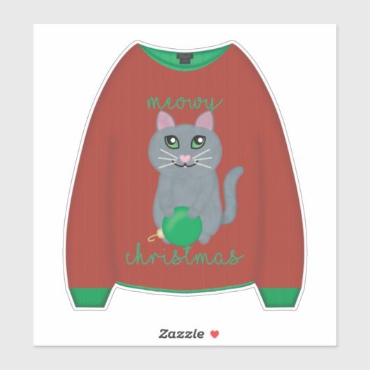 Meowy Christmas Cat Sweater Sticker (Vel)