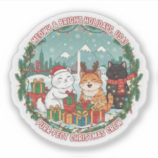 Meowy Christmas Cats – Bright Holiday Fun USA Stic Sticker