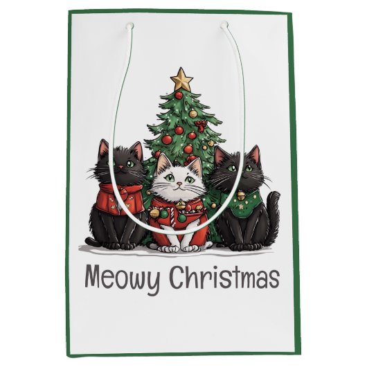 Meowy Christmas Cats Holiday Tree Medium Cadeauzakje (Voorkant)