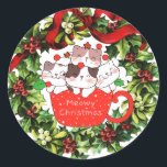 Meowy Christmas Cats in een Cup Schattigee krans S Ronde Sticker<br><div class="desc">Kattenliefhebbers en iedereen die van Kerstmis geniet, zullen genieten van het zien van onze Meowy Christmas Cats in een Cup Schattigee krans Sticker op hun kaarten, geschenken en arrangementen! Bespaar bovenop de verkoopprijs van vandaag met Zazzle Plus gratis verzending. Winkel met vertrouwen met behulp van uw keuze uit een verscheidenheid...</div>