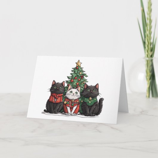 Meowy Christmas Cats Vakantieboom Kaart (Voorkant)