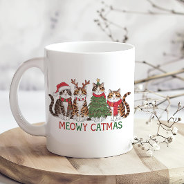 Meowy Christmas Cats with Lights Funny Holiday Koffiemok