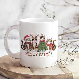 Meowy Christmas Cats with Lights Funny Holiday Koffiemok