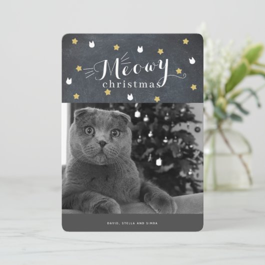 Meowy Christmas Chalkboard Foto Vakantie Kaart (Staand voorkant)
