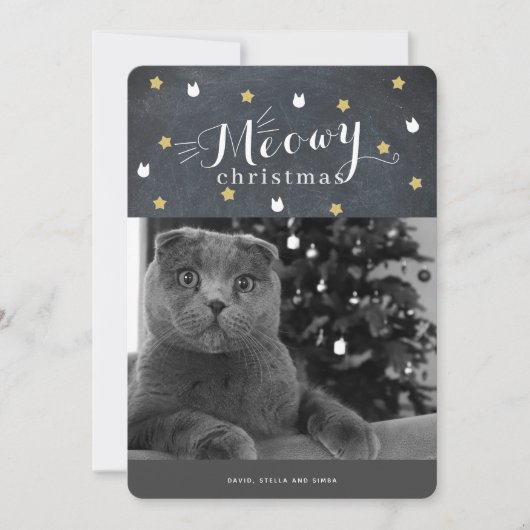 Meowy Christmas Chalkboard Foto Vakantie Kaart (Voorkant)