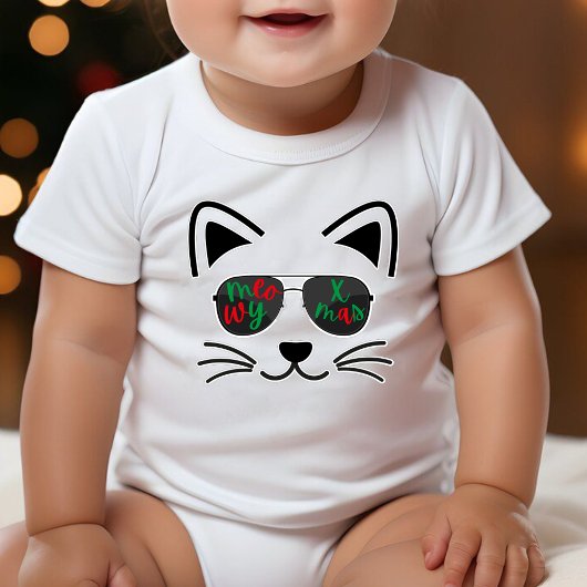 Meowy Christmas Cool Zonnebril Kitty Cat Wit Romper