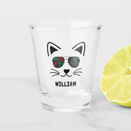 Meowy Christmas Cool Zonnebril Kitty Cat Wit Shot Glas (Voorkant)