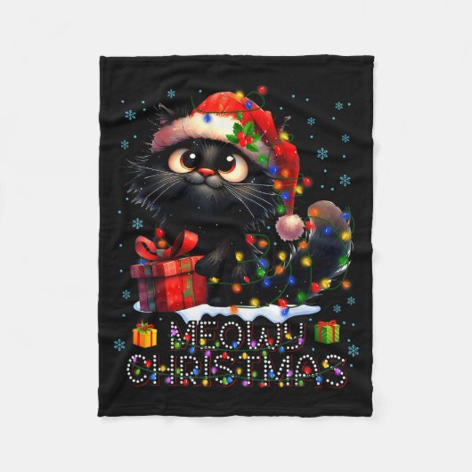 Meowy Christmas Cute Black Cat Christmas Xmas Wome Fleece Deken (Voorkant)