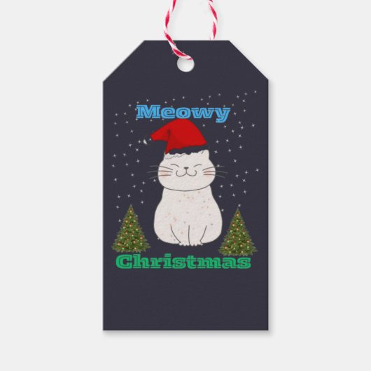 Meowy Christmas Cute Cat Design | Funny Holiday Ca Cadeaulabel (Voorkant)