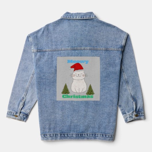 Meowy Christmas Cute Cat Design | Funny Holiday Ca Denim Jacket (Achterkant)