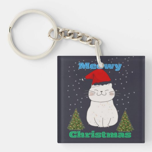 Meowy Christmas Cute Cat Design | Funny Holiday Ca Sleutelhanger (voorkant)