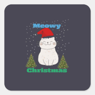 Meowy Christmas Cute Cat Design | Funny Holiday Ca Vierkante Sticker