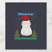 Meowy Christmas Cute Cat Design | Funny Holiday Ca Wijn Etiket (Enkel label)