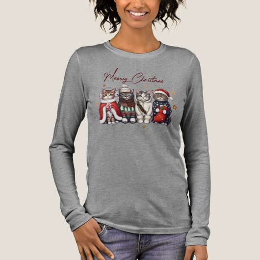 Meowy Christmas-Cute Cat Holiday Gift Tri-Blend Shirt (Voorkant)