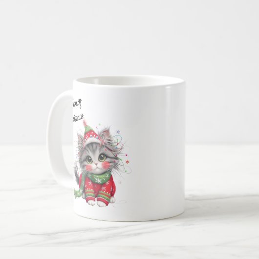 Meowy Christmas-Cute Cat Holiday Mug  Koffiemok (Voorkant links)