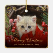 Meowy Christmas Cute Cat Pet Photo Faux Gold Foil Keramisch Ornament (Achterkant)